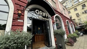 Photo I snapped after finishing my meal, it shows the front of the Griffin Restaurant in Tirana