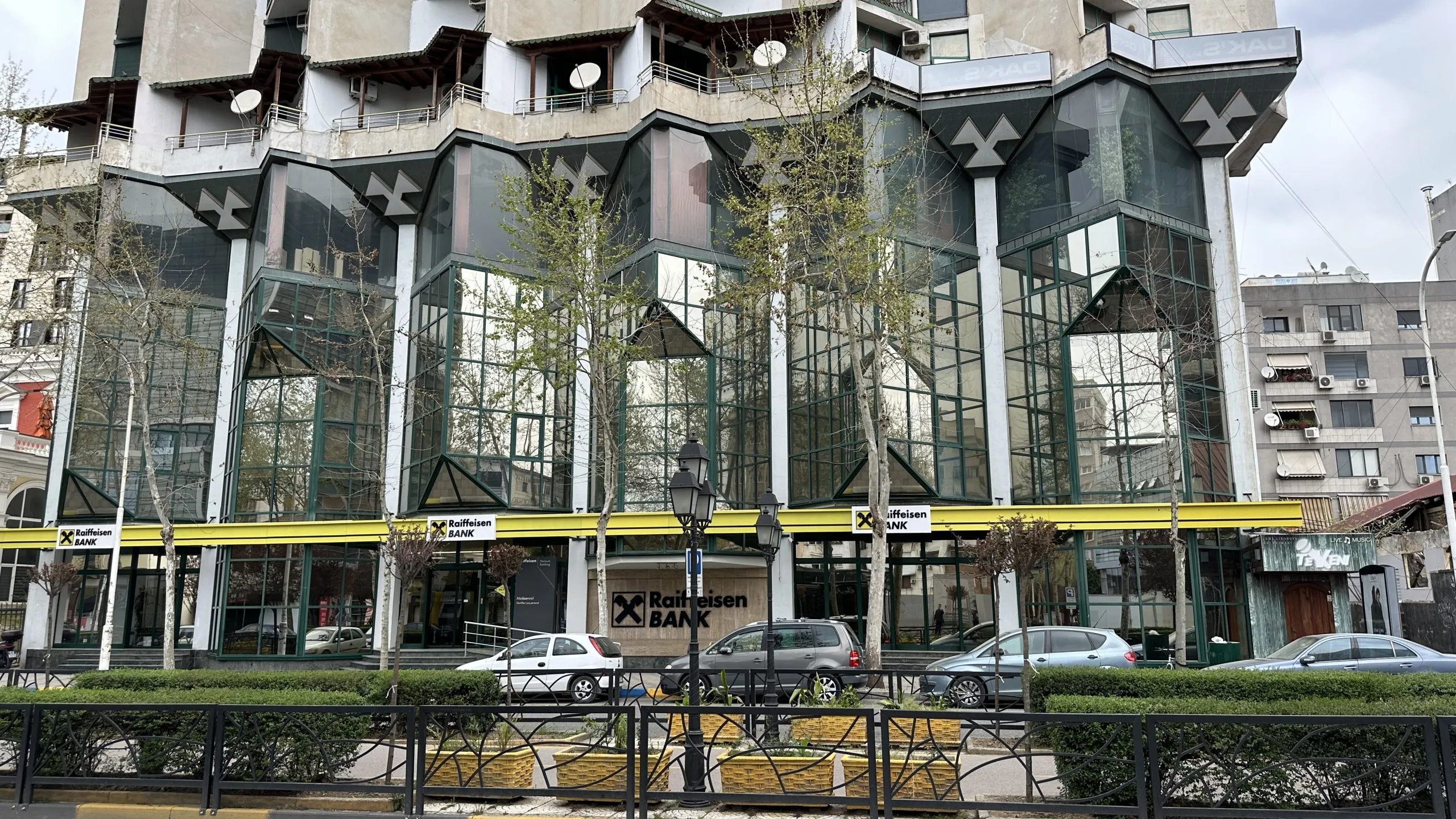 Photo of the outside of a common bank in Tirana